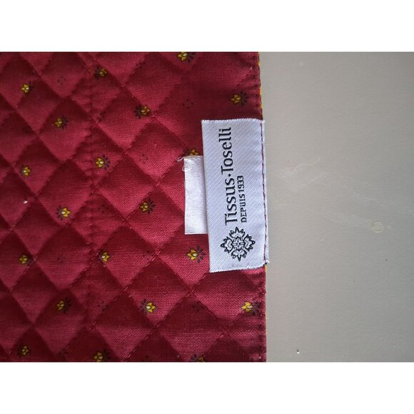 Set 4 Tissus Toselli Quilted Octagon Placemats Dark Red Floral Design 14" NOS - Picture 6 of 9